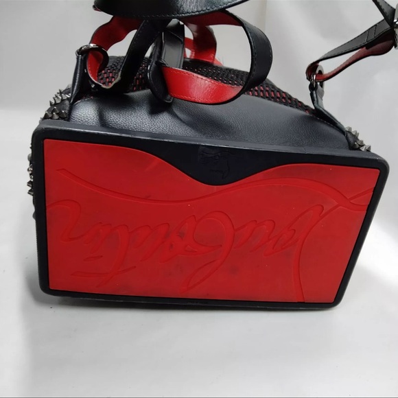 Christian Louboutin Studded Black denim and Red Backpack - Picture 5 of 11